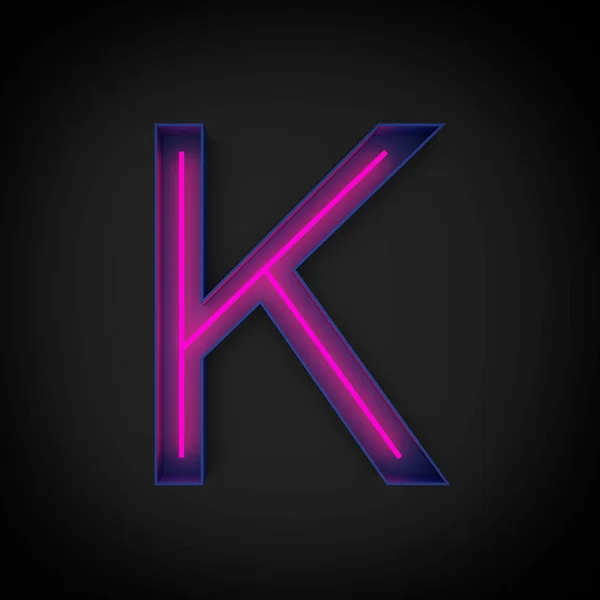 3d rendering, neon red capital letter K lighted up, inside blue letter, On the black background.