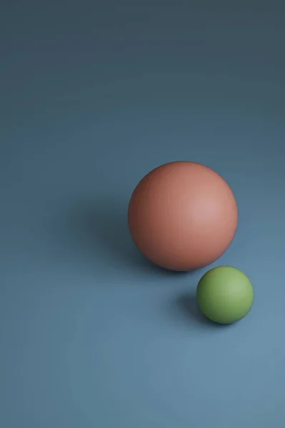 3D görüntüleme, iki yeşil ve pembe küre mavi arka planda farklı boyutlarda, kopyalama alanı, dikey