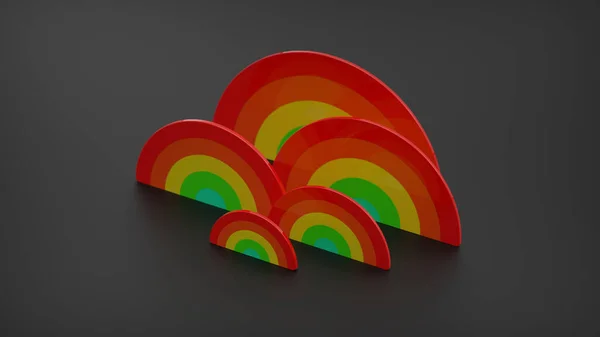 Koyu mavi arkaplanda 3D çizim gökkuşağı oluşturur. Kusursuz desen. Yaz, gökyüzü, gurur, LGBTQ baskısı. paketleme, duvar kağıdı, tekstil, kumaş, çocuk tasarımı