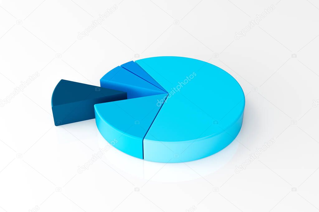 3d Render, Empty blue 3D pie chart whit white background