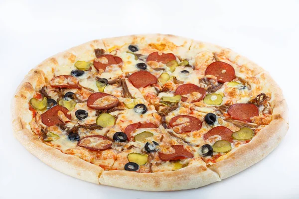 itallian geleneksel yemekleri. Beyaz Bankamatik pizzaya. izole. Menü