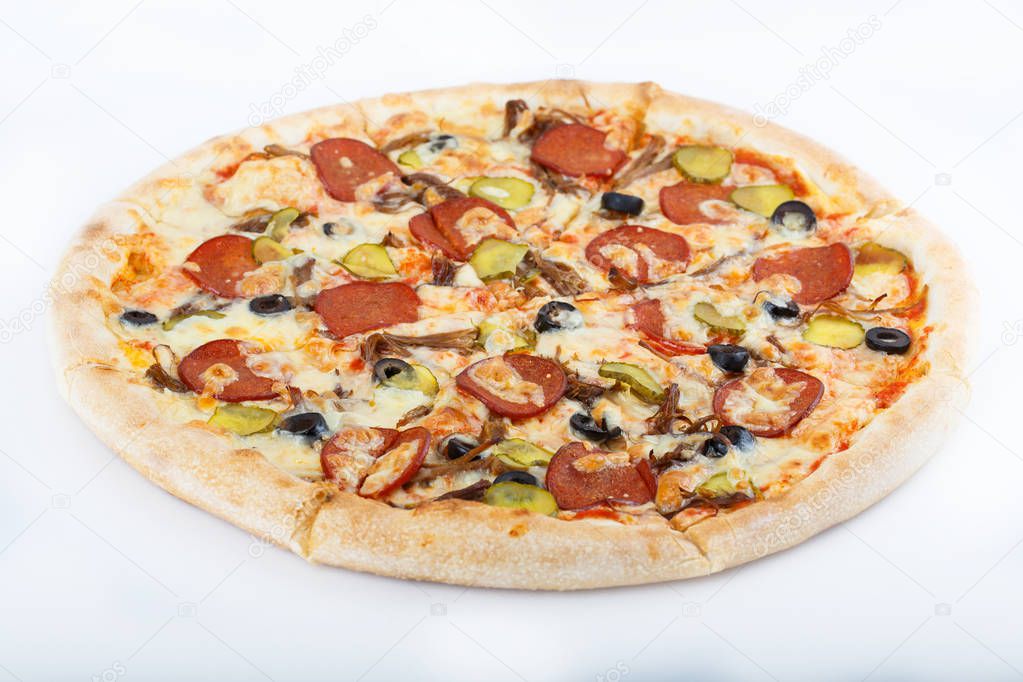 fresh italian classic original  pizza isolated on white background
