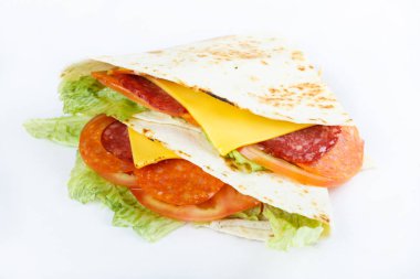 Meksika geleneksel yemeği - quesadillias kapatın. Üstten Görünüm menü fotoğraf