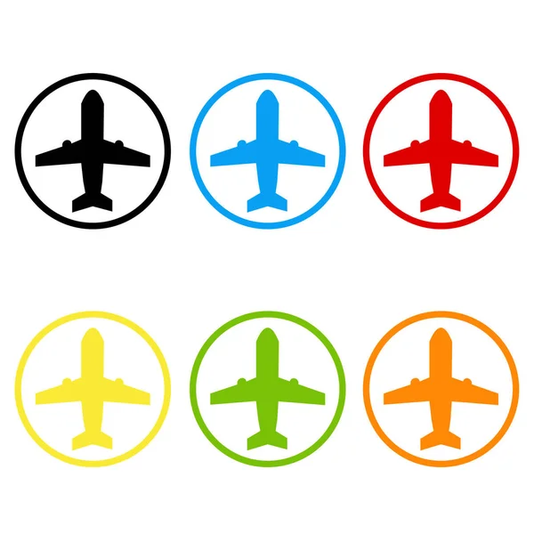 Set Von Flugzeugsilhouetten Alle Farben — Stockvektor
