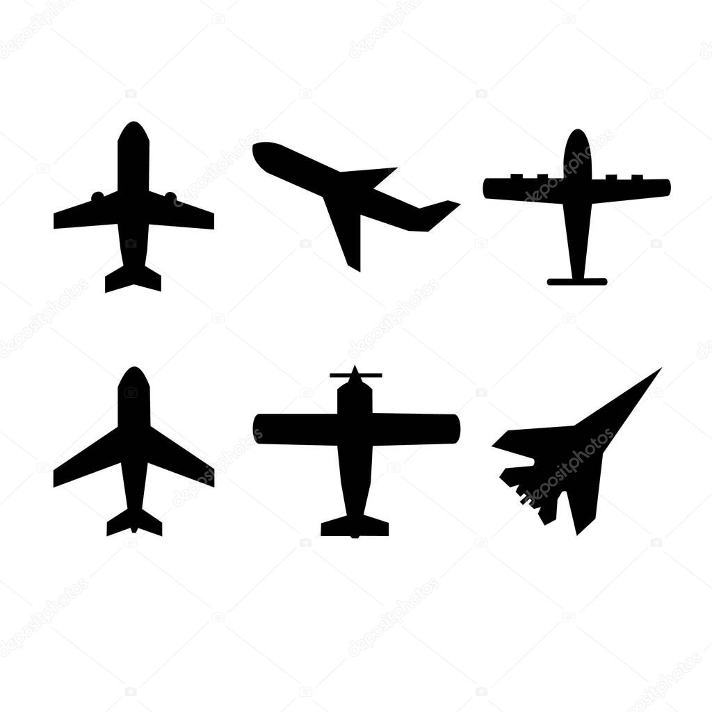 Set of airplanes silhouettes