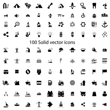 100 katı ayarla siyah vektör simgesi 