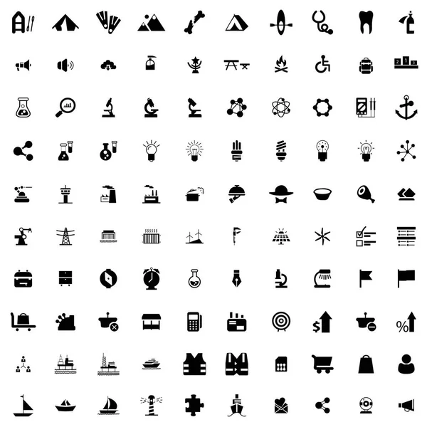 Alle Solide Vector Pictogram 100 Zwarte Pictogram Instellen — Stockvector