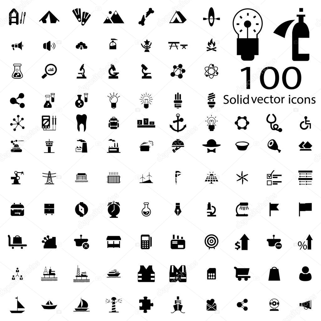 100 set icon Solid black vector 