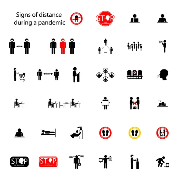 Eine Reihe Von Symbolen Die Abstand Halten Coronavirus Auf Distanz — Stockvektor