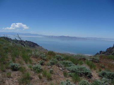 Utah 'taki Büyük Tuz Gölü boyunca muhteşem bir göl manzarası.