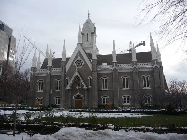 Starý Autentický Kostel Zimní Scéně Salt Lake City Utah — Stock fotografie