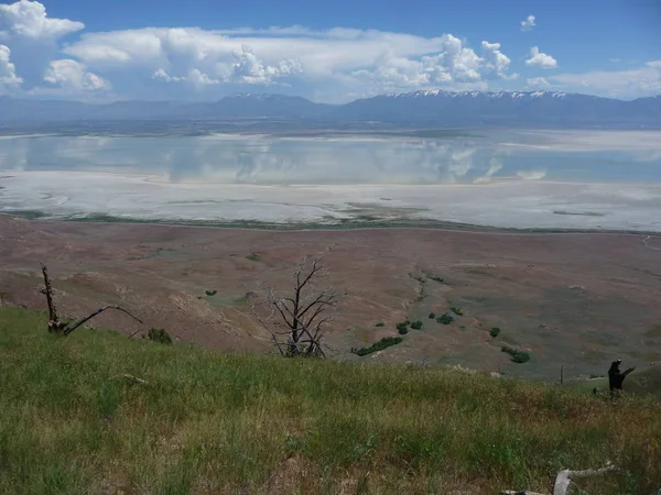 Utah Taki Büyük Tuz Gölü Boyunca Berrak Gökyüzü Ile Muhteşem — Stok fotoğraf