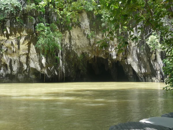 Vista Espectacular Del Río Con Rocas Exuberante Vegetación Palawan Filipinas —  Fotos de Stock