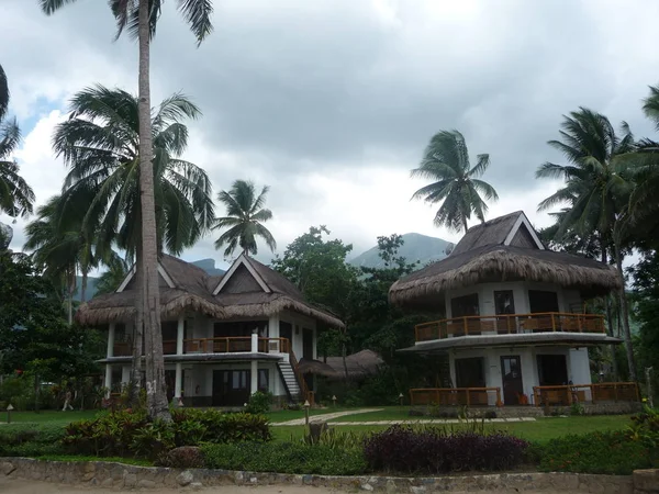 Άποψη Των Αυθεντικών Σπιτιών Στην Τροπική Πράσινη Σκηνή Στο Palawan — Φωτογραφία Αρχείου