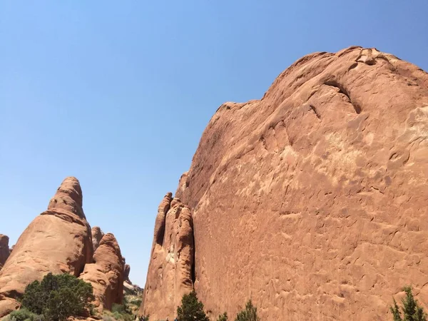 Arancio Grande Canyon Rocce Con Verde Sotto Cielo Blu — Foto Stock