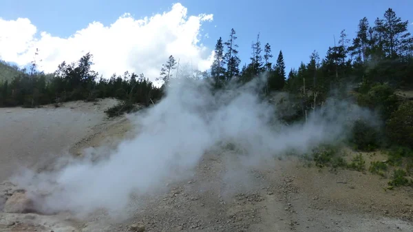 View Hot Spring Steam Bright Sunlight — Stock Photo, Image