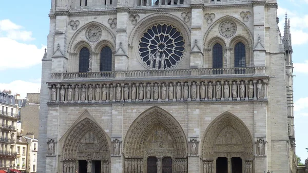 Notre Dame Paris Edifício Detalhes Fachada — Fotografia de Stock