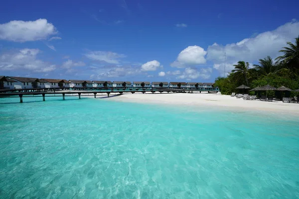 Capanne Bianche Tradizionali Sulle Maldive Sul Mare — Foto Stock