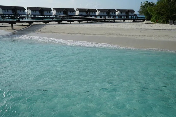 Cabañas Blancas Tradicionales Las Maldivas Sobre Mar — Foto de Stock