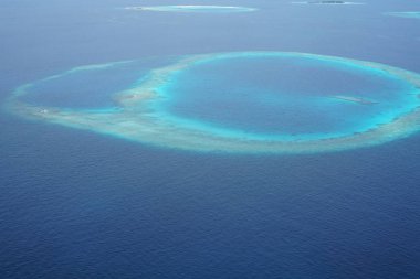 Maldivler bir deniz uçağı--dan güzel havadan görünümü 