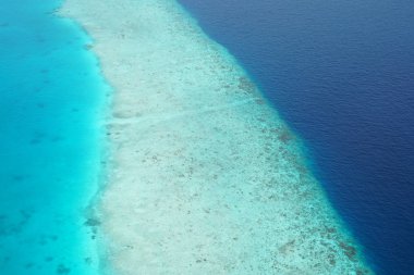 Maldivler bir deniz uçağı--dan güzel havadan görünümü 