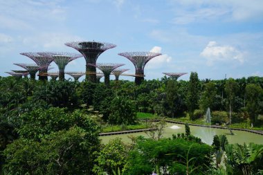 yemyeşil yeşil bitkiler ve modern yapılar içinde singapore Botanik Bahçesi