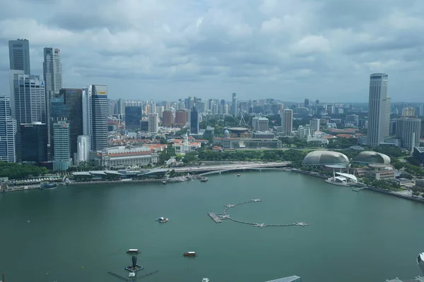 Tagsüber Blick Auf Singapore Stadtgebäude Und Hafen Mit Schiffen — Stockfoto