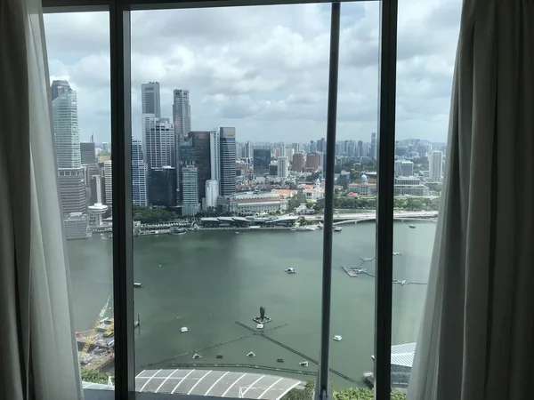 Tagsüber Blick Auf Singapore Stadt Gebäude Und Hafen Mit Schiffen — Stockfoto