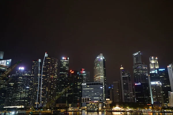 Vista Porto Singapore Com Arranha Céus Iluminados Noite — Fotografia de Stock
