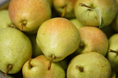 Sadece hasat edildi taze organik armut görünümünü kapat