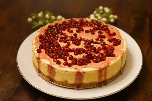 Sweet Homemade Pie Pomegranate Seeds Served Table — Stock Photo, Image