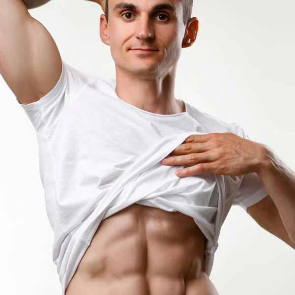 Diyet ve sürekli eğitim sayesinde güçlü erkek basın — Stok fotoğraf