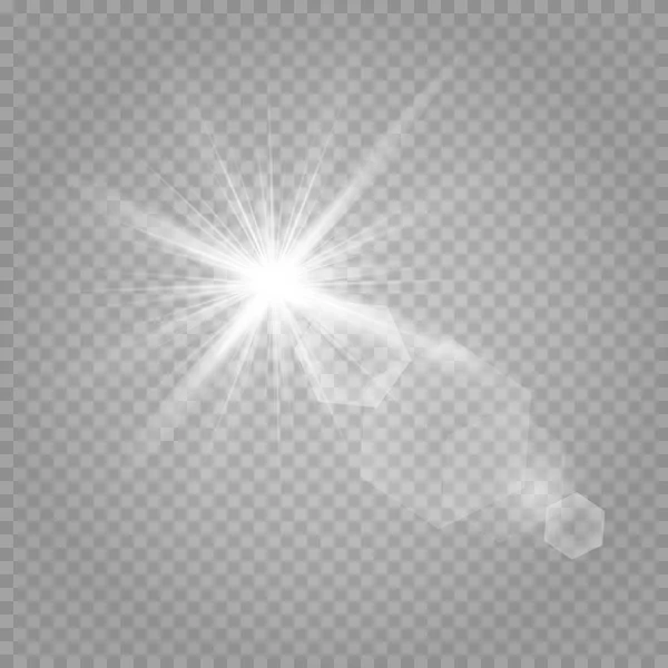 棋盘上透明的白色和灰色背景上的一组星星 闪闪发光的白色和金色的星星 迷人的光芒 收集迷人的闪光 明亮的发光的星星 向量例证 — 图库矢量图片