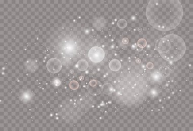 Şeffaf beyaz arka planda izole edilmiş parlayan yıldızlar. Efektler, parlaklık, parlaklık, patlama, beyaz ışık, ayarlandı. Yıldızların parlaması, güzel güneş parlaması. Vektör illüstrasyonu.