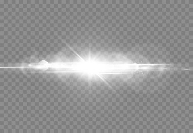 Soyut şeffaf güneş ışığı özel mercek ışık efekti. Hareket halinde vektör bulanıklığı parlaklığı. İzole edilmiş şeffaf arka plan. Dekor elemanı. Yatay yıldız patlaması ışınları ve spot ışıkları.