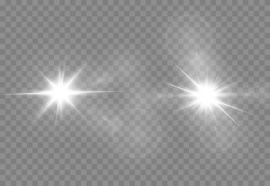 Soyut şeffaf güneş ışığı özel mercek ışık efekti. Hareket halinde vektör bulanıklığı parlaklığı. İzole edilmiş şeffaf arka plan. Dekor elemanı. Yatay yıldız patlaması ışınları ve spot ışıkları.