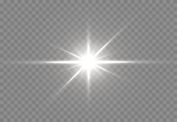 Shining Stars Isolated Transparent White Background Effects Glare Radiance Explosion — Stock Vector