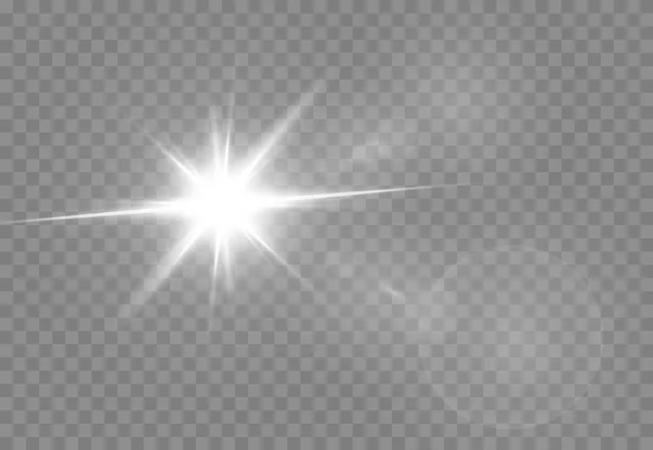 概要太陽光を透過する特殊レンズフレア光の効果 隔離された透明な背景 装飾要素 水平星バースト光線とスポットライト — ストックベクタ
