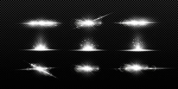 Сияющие Звезды Изолированы Прозрачном Белом Фоне Эффекты Блики Сияние Взрыв — стоковый вектор