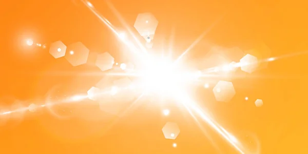 Abstraktní Jiskřivá Čočka Září Žlutém Oranžovém Pozadí Jiskřícím Slunci Teplé — Stockový vektor