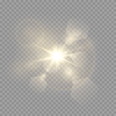 Soyut şeffaf güneş ışığı özel mercek ışık efekti. Hareket halinde vektör bulanıklığı parlaklığı. İzole edilmiş şeffaf arka plan. Dekor elemanı. Yatay yıldız patlaması ışınları ve spot ışıkları.
