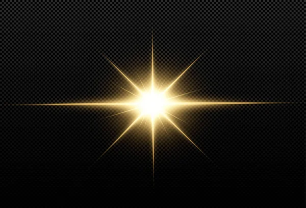 Λαμπερά Χρυσά Αστέρια Απομονωμένα Μαύρο Φόντο Εφέ Φωτοβολίδα Φακού Λάμψη — Διανυσματικό Αρχείο