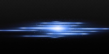 Vektör neon ışık setlerinin etkilerini tanıtmak. Parlak mavi soyut çizgi. Şeffaf mercek parlamasına uygun. Parlak ışık oyun tasarımı, afişler, posterler için kullanılabilir.