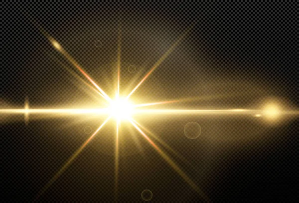 Świecące Złote Gwiazdy Odizolowane Czarnym Tle Efekty Rozbłysk Soczewki Blask — Wektor stockowy