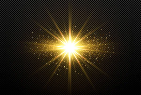 闪耀的金色星辰在黑色的背景上被隔离 镜头照明弹 金色的光 闪耀的星辰 美丽的金光 矢量说明 — 图库矢量图片