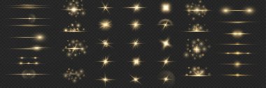 Parlayan parıltılar ve gümüş dalga aksanlarıyla altın bir ışık efektinin vektör stok illüstrasyonu.