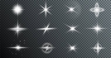 Şeffaf arkaplanda parlayan yıldızlar