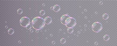 Şeffaf arkaplanda yüzen sabun köpükleri