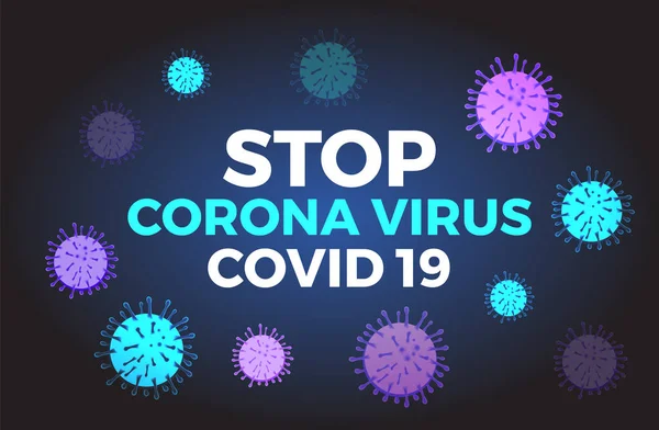 Vector Stop Corona Virus Covid Illustration Avec Néon Macro Cellules — Image vectorielle