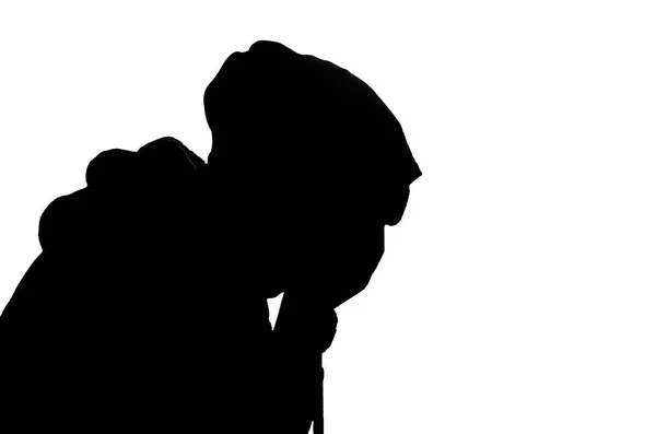 Silhouette Eines Teenagers Mit Depressionen Isoliert Auf Weißem Hintergrund Stockbild